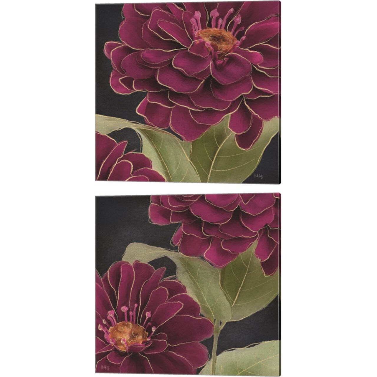 Burgundy Floral by Heidi Kuntz 14" x 14" Canvas Wall Art (Set of 2)